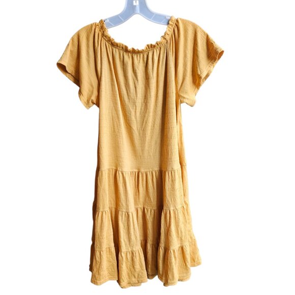 💫NWT Max Studio Yellow Boho Tiered Babydoll Flutter Sleeve Mini Dress Size S - Picture 3 of 13
